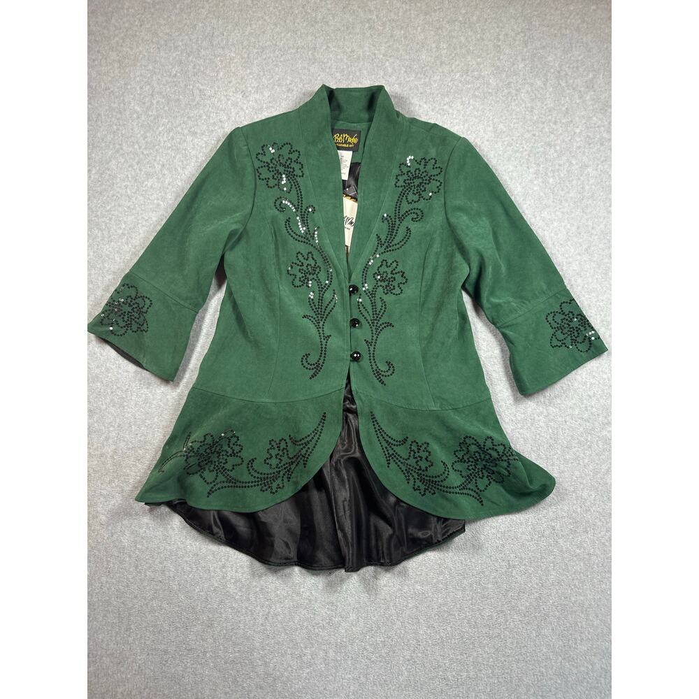 Bob Mackie Wearable Art Blazer Jacket Women's Medium Green Long Sleeves Pleated